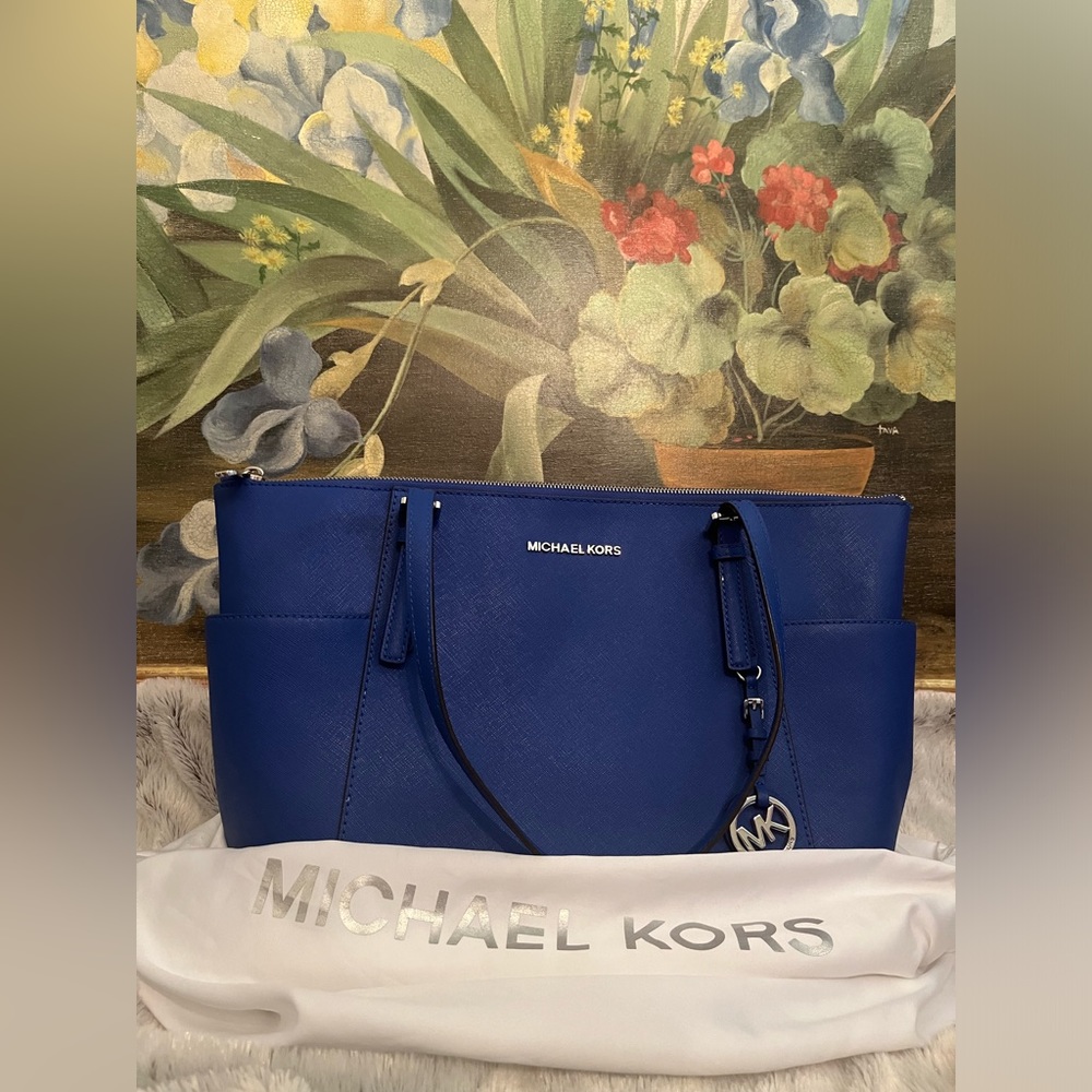 MICHAEL KORS Jet Set Saffiano Leather Royal Blue Tote LARGE - Picture 3 of 15